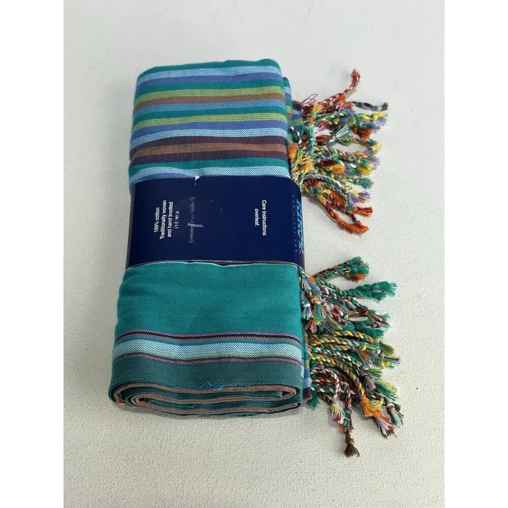 African Kikoy Beach Wrap Sarong Towel Kenya Cotton Hand Woven Striped Fringe